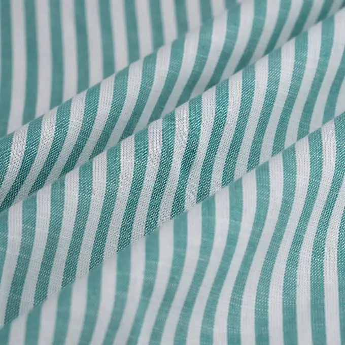 Tessuto in cotone a righe medie verde bianco