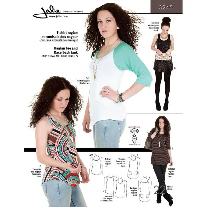 Modello Jalie 3245 maglia manica raglan canotta tuniche bambino adulto