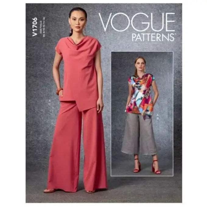 Patron vogue 1706b5 top asimmetrico e pantaloni larghi dal 36 al 44