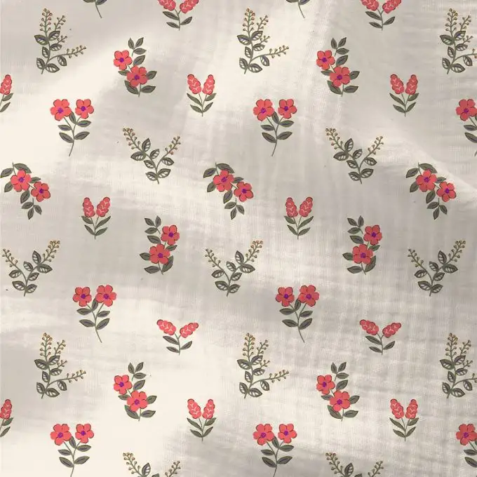 Tessuto doppio garza fiorito rosso