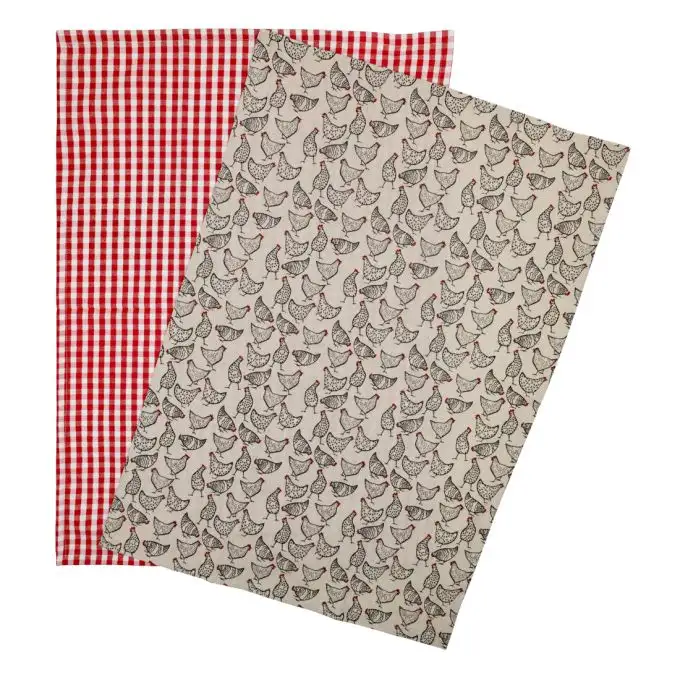 Set di 2 strofinacci vichy gallina