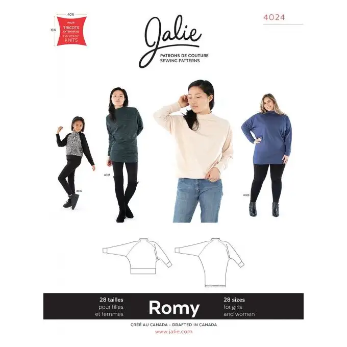Modello Jalie 4024 Romy maglia tunica ampia maglia taglie grandi bambino adulto
