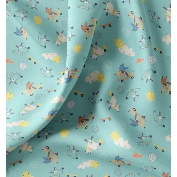 Tessuto cretonne stampato cane divertente blu