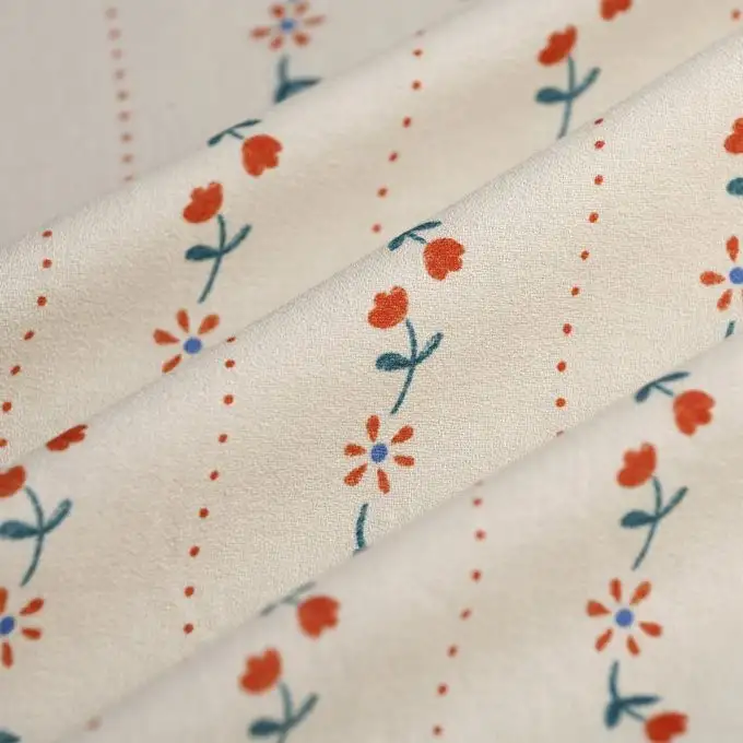 Tessuto crepe cotone tulipano linea rossa ecru