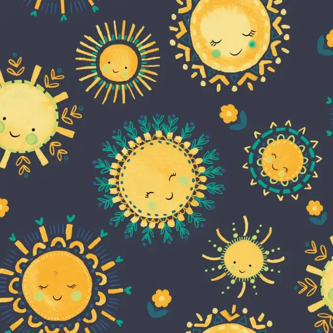 Maglia jersey cotone stampata sole felice blu navy