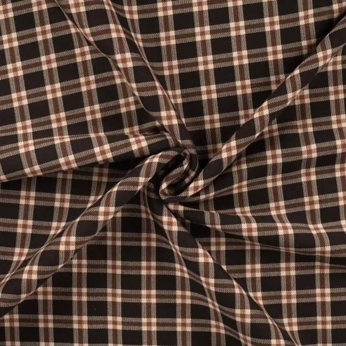 Tessuto double face stampato quadri e principe di galles beige