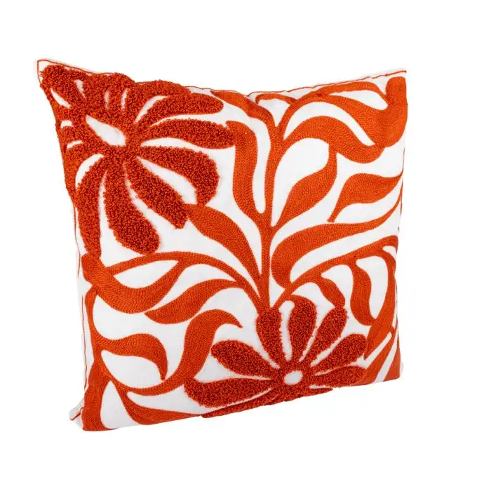Fodera cuscino ricamata fiori rossi 40x40cm