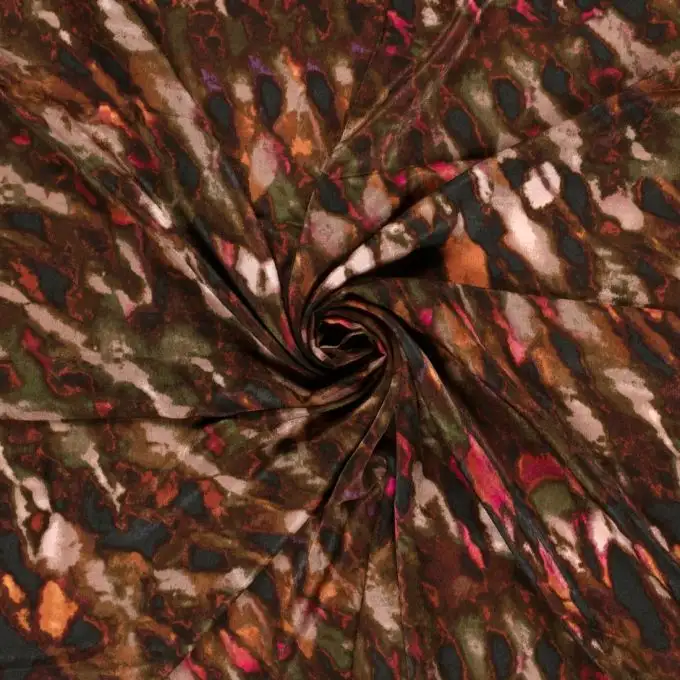 Tessuto satin poliestere morbido effetto seta marmo perlato multicolore bordeaux