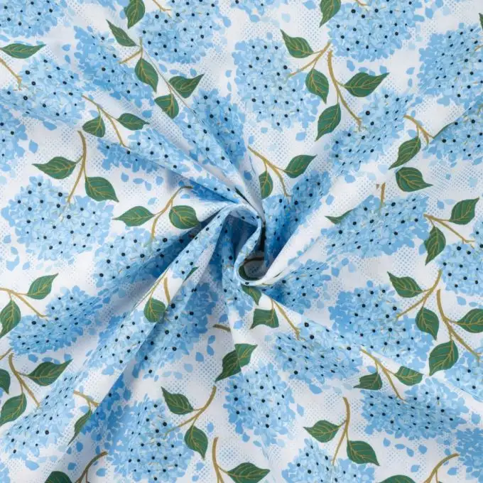 Tessuto popeline di cotone stampato giardino fiorito bianco