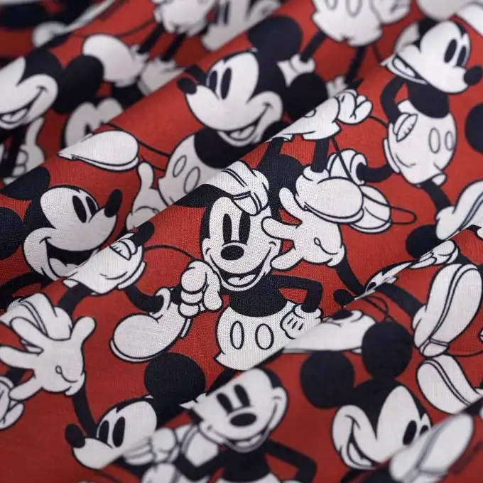 Tessuto cretonne licenza Mickey Mouse rosso