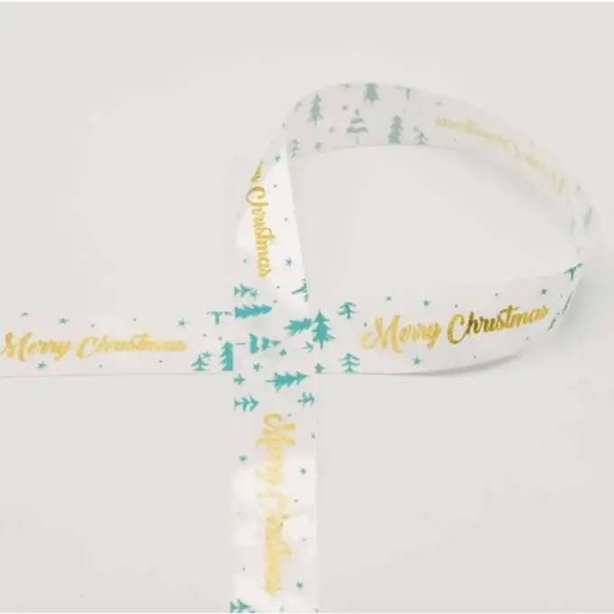 Nastro di Natale satinato Merry Christmas ecru 25mm