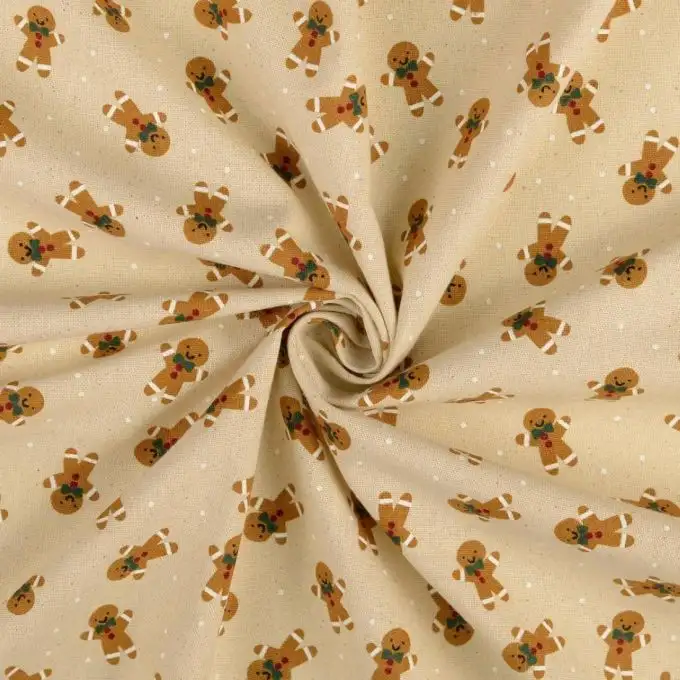 Tessuto cotone natalizio stampato omino di pan di zenzero