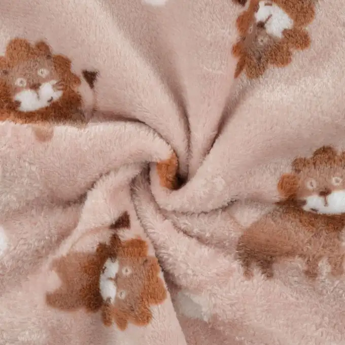 Tessuto douillette stampato piccolo leone beige