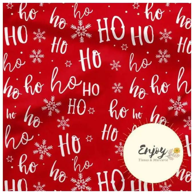 Tessuto Jersey Babbo Natale HoHoHo Rosso venduto al metro