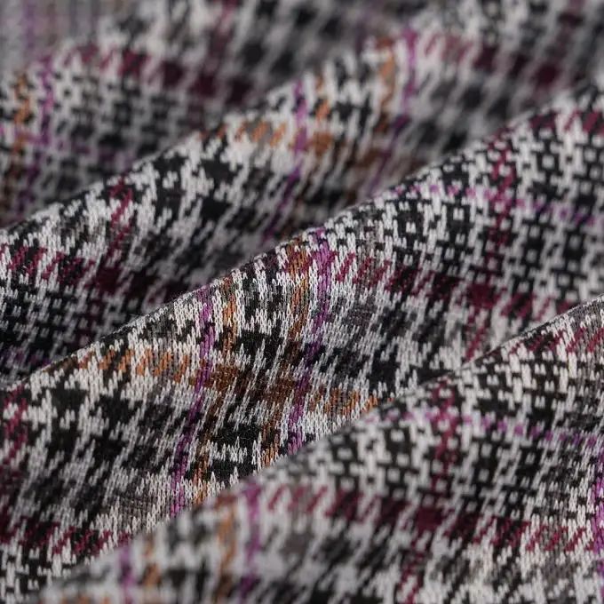 Tessuto Milano pied de coq cammello grigio prugna