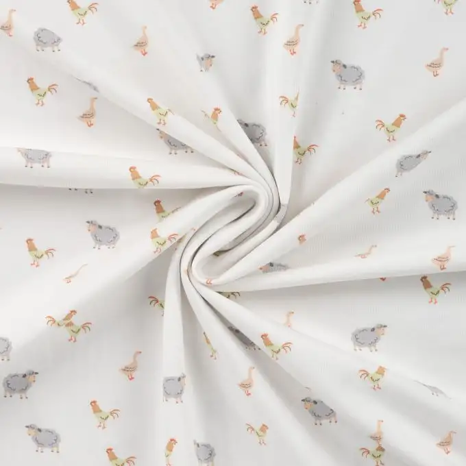 Maglia jersey cotone stampata animali della fattoria ecru