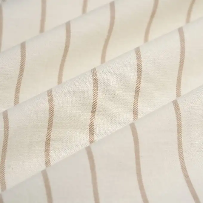 Tessuto in cotone a righe sottili sabbia ecru