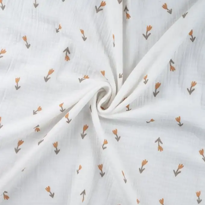 Tessuto doppio garza stampato tulipano bianco