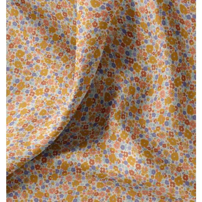 Tessuto cretonne stampato mini fiore arancione