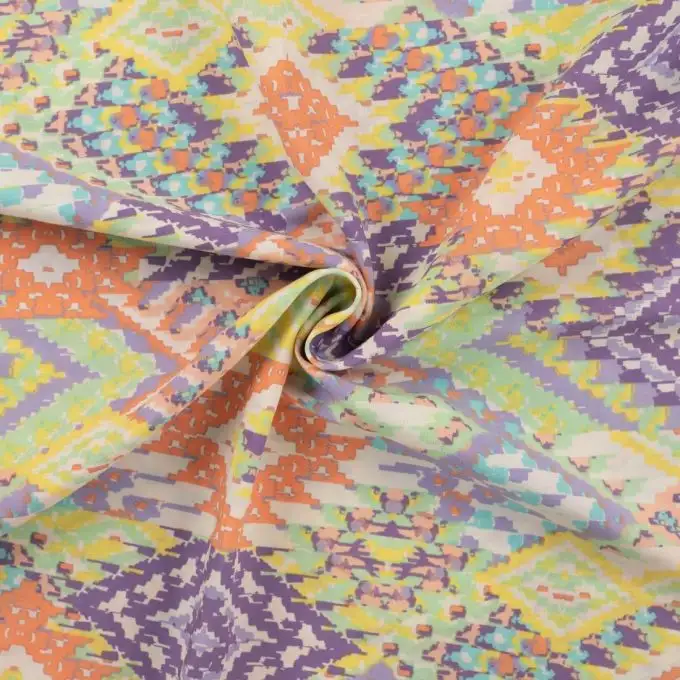 Tessuto voile cotone stampato rombo stile arazzo verde