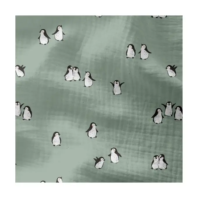 Tessuto cotone bambino doppia garza pinguino