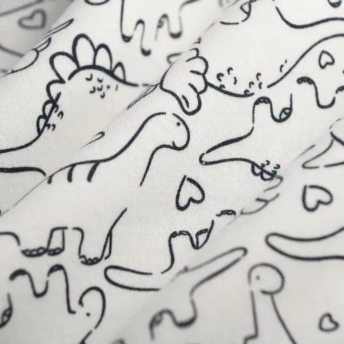 Tessuto felpato dino contorno marino ecru