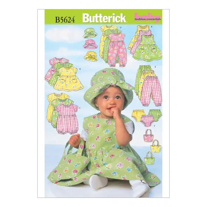 Modello Butterick B5624L Abito scamiciato e accessori per bambini da 1 a 2 anni