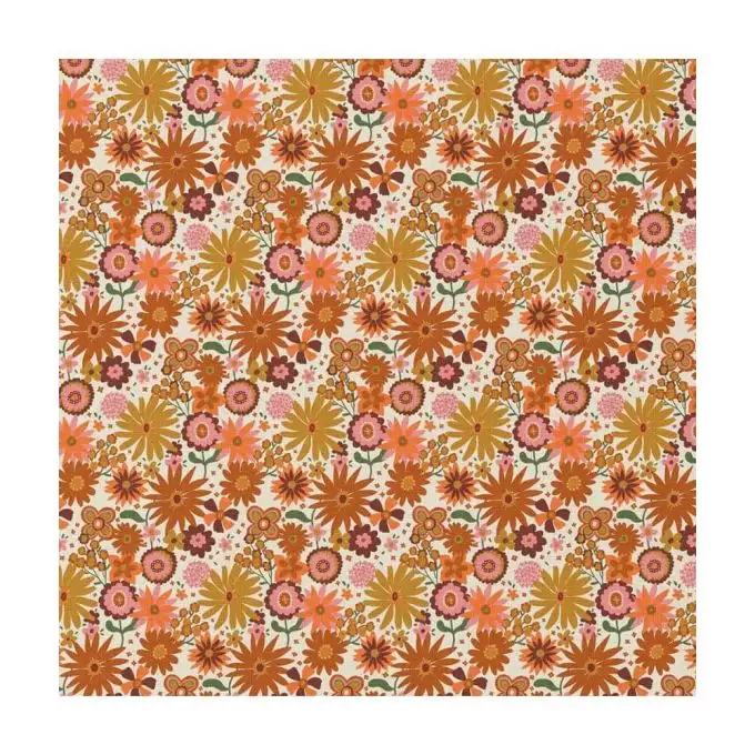 Tessuto cotone stampato fiori cicoria e giallo