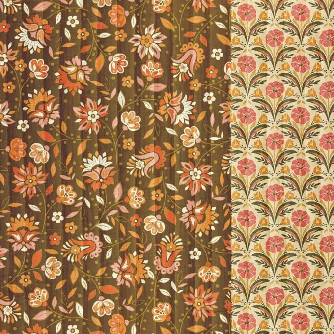 Tessuto trapuntato cotone fiore indiano doppio lato marrone