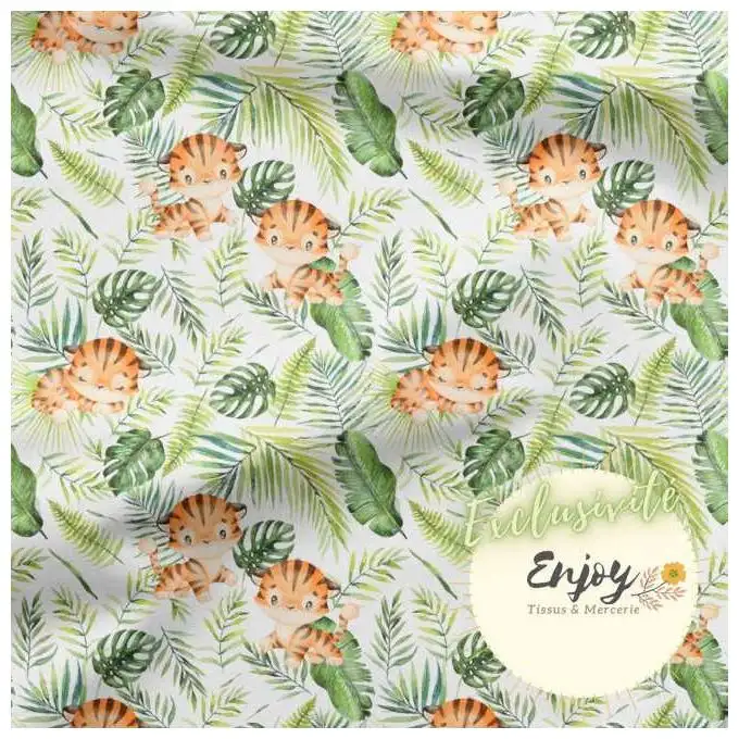 French Terry Tessuto Animali Giungla Tigre Verde venduto al metro