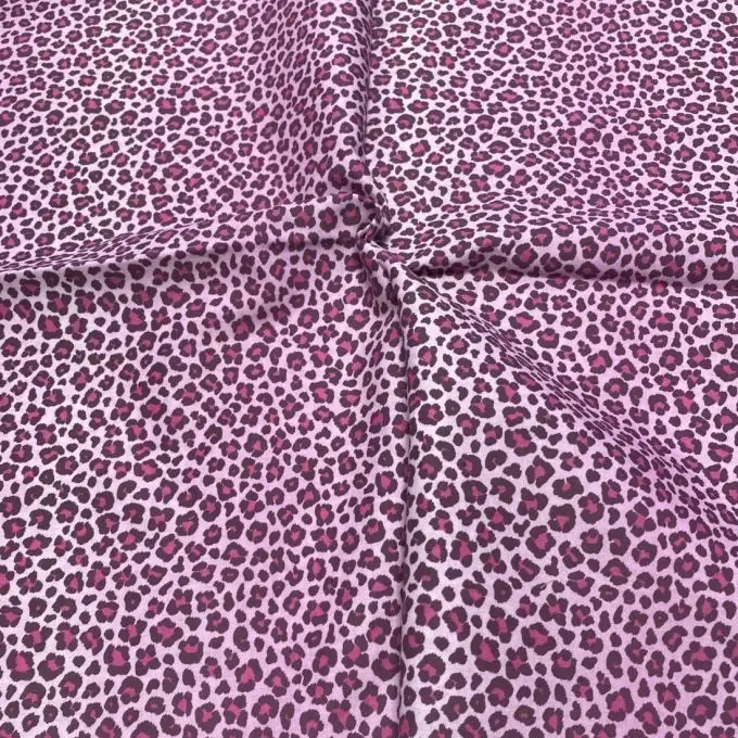 Tessuto voile di cotone morbido rosa piccolo leopardo fucsia