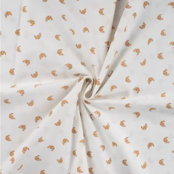 Tessuto popeline di cotone stampato a mezzaluna ecrù