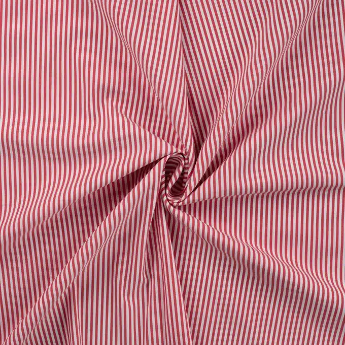 Tessuto cotone elasticizzato stampato righe sottili rosso