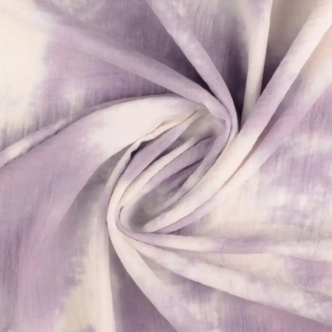 Tessuto doppio gaze tie & dye lilla bianco