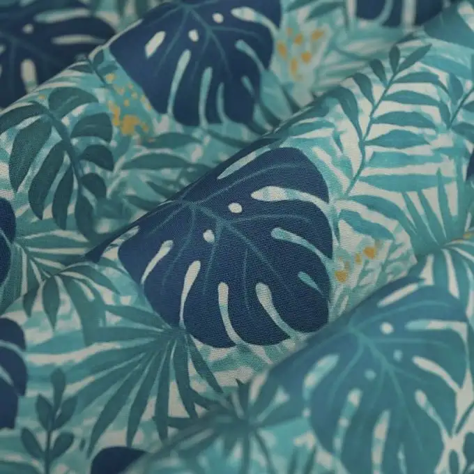 Tessuto popeline cotone palma blu