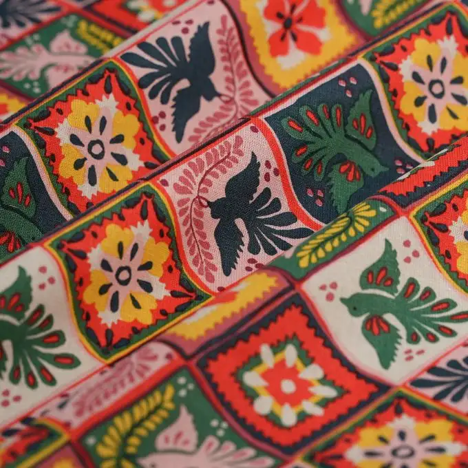 Tessuto cretonne patchwork messicano multicolore