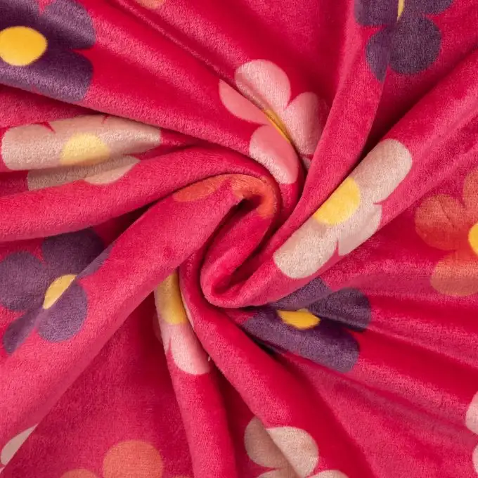 Tessuto douillette stampato fiore rosa