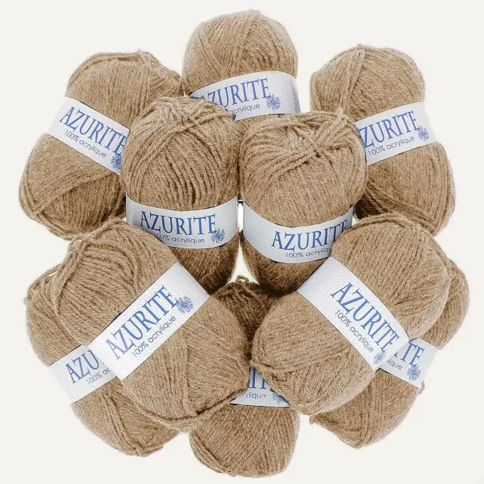 Set di 10 gomitoli di filato Azurite 50g 100% acrilico - Col. 0512 Camel