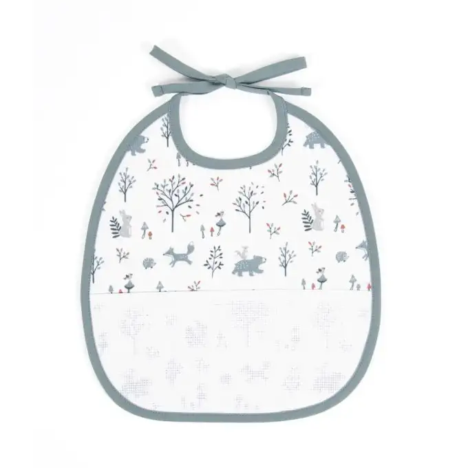 Bavaglino foresta incantata 6 mesi blu grigio punto croce