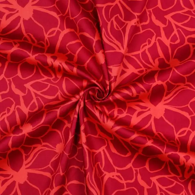 Tessuto satin cotone magnolia magenta e arancione - nerida hansen