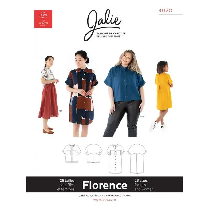 Modello Jalie 4020 Florence camicia abito ampio collo rotondo taglie grandi bambino adulto
