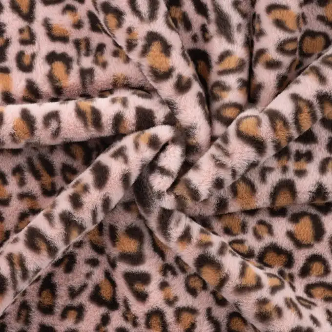Tessuto pelliccia sintetica stampato leopardo rosa