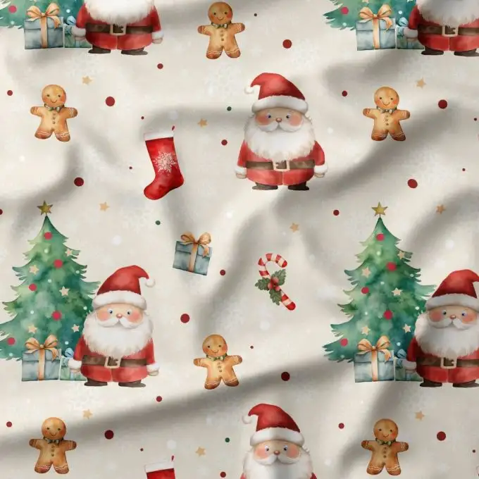 Tessuto di cotone stampato Buon Natale Beige – Certificato Oeko-Tex®