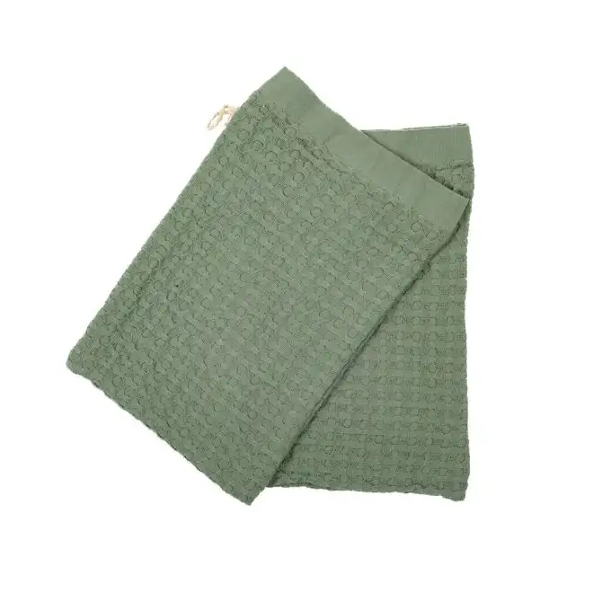 Set di 2 guanti da bagno in tessuto a nido d'ape kaki 15x21