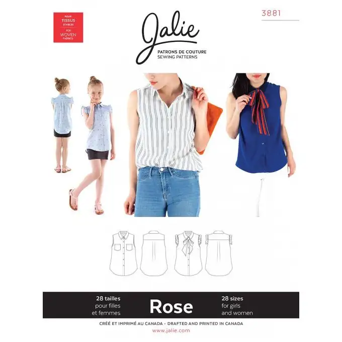 Modello Jalie 3881 Rose camicetta senza maniche bambino adulto