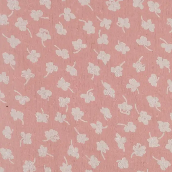 Tessuto in doppia garza biologica stampato trifoglio bicolore rosa e ecru