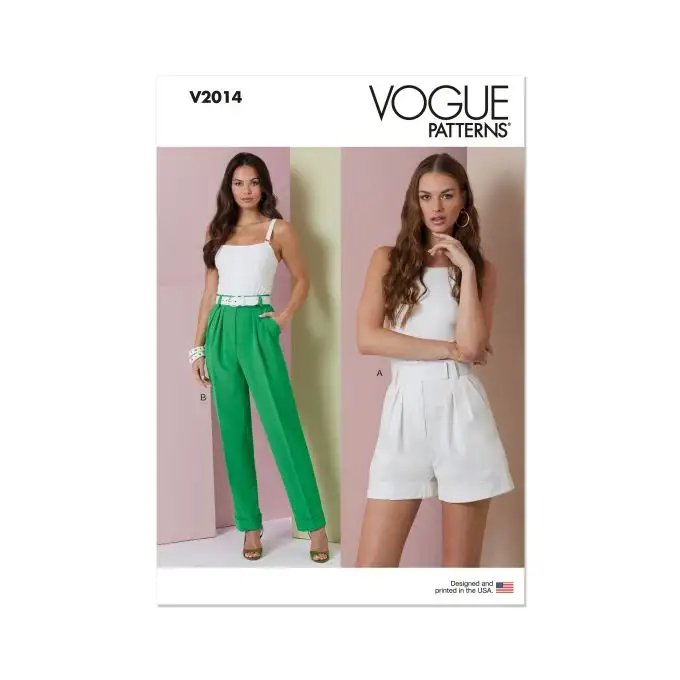 Modello Vogue V2014B5 Donna Pantaloncini Pantaloni plissettati vita alta 36 a 44
