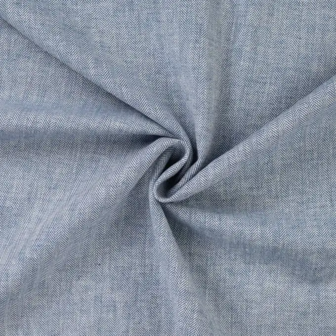 Tessuto cotone lino chevron mélange blu