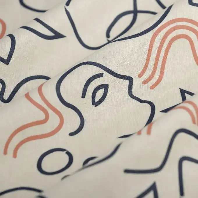 Tessuto cretonne uccelli viso tratto ecru