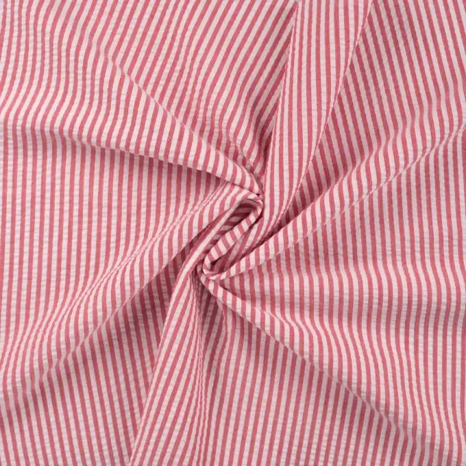 Tessuto seersucker stampato righe rosse